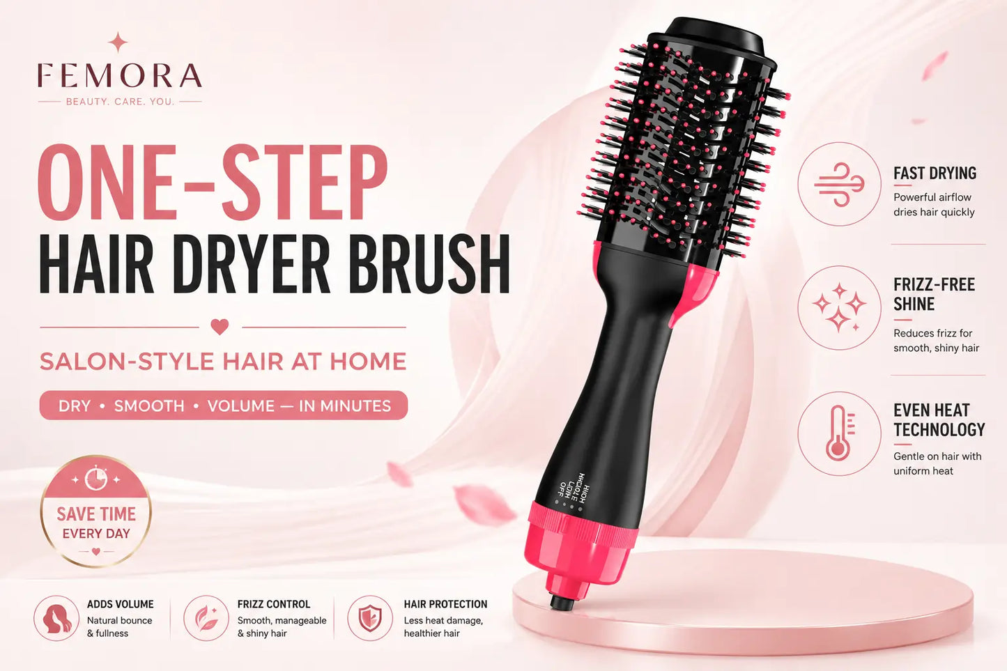One Step Hot Air Brush - Dryer | Straightener | Curler